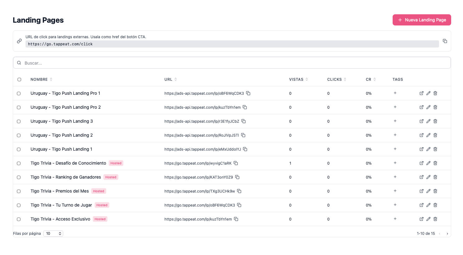 Hosted landing pages on go.tappeat.com