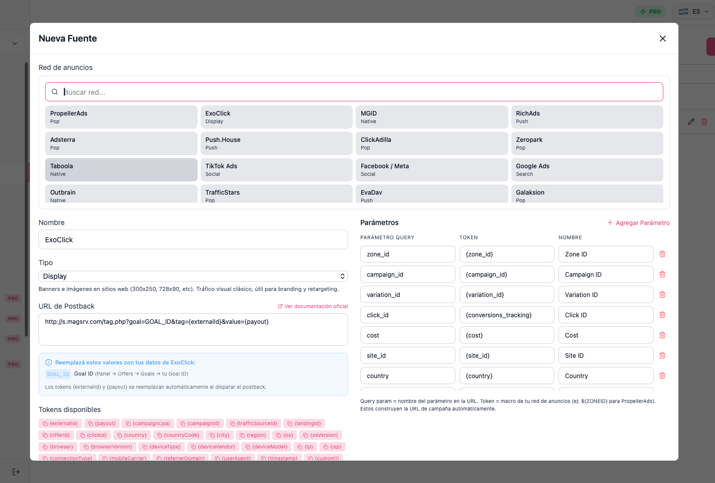 26+ pre-configured ad network templates